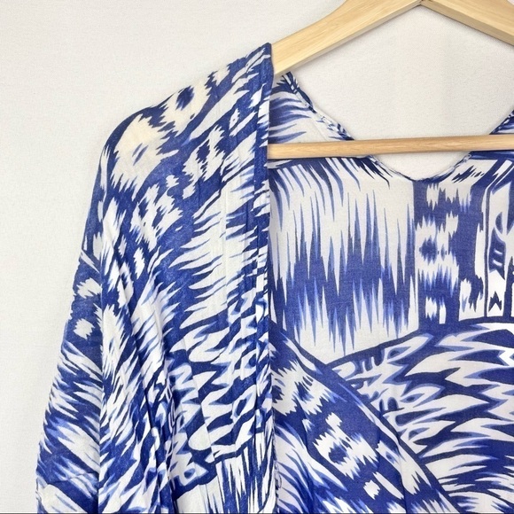 Anthropologie Michael Stars Blue & White Printed Lightweight Boho Duster OS - Picture 6 of 6
